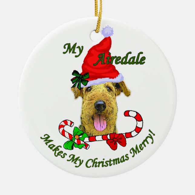 Cerâmica Ornamento de presentes de Natal Airedale Terrier (Frente)