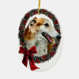 Cerâmica Ornamento de Presentes de Natal Borzoi