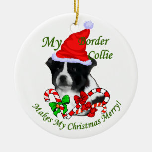Cerâmica Ornamento de Presentes de Natal da Border Collie
