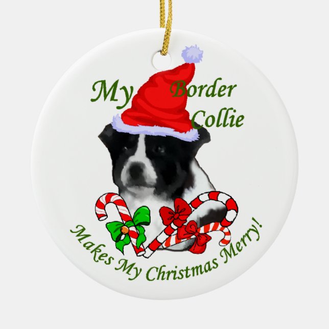 Cerâmica Ornamento de Presentes de Natal da Border Collie (Frente)