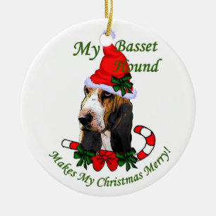 Cerâmica Ornamento de Presentes de Natal de Caça-Basset