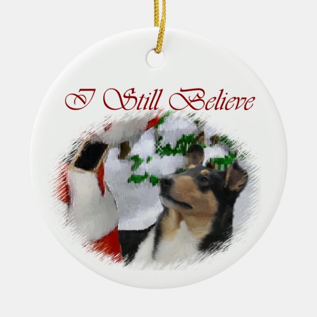 Cerâmica Ornamento de presentes de Natal de Collie Suave (Frente)