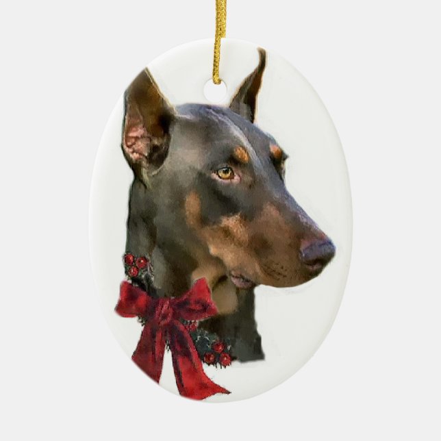 Cerâmica Ornamento de presentes de Natal do Doberman Pinsch (Frente)