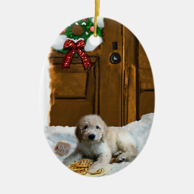 Cerâmica Ornamento de presentes de Natal Goldendoodle (Frente)