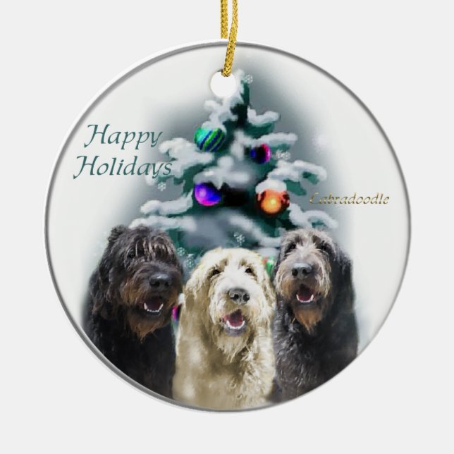 Cerâmica Ornamento de presentes de Natal Labradoodle (Frente)