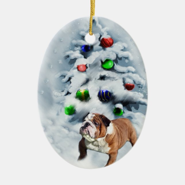 Cerâmica Ornamento de presentes de Natal para Bulldog Inglê (Frente)