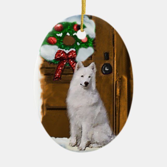Cerâmica Ornamento de Presentes de Natal Samoyed (Frente)