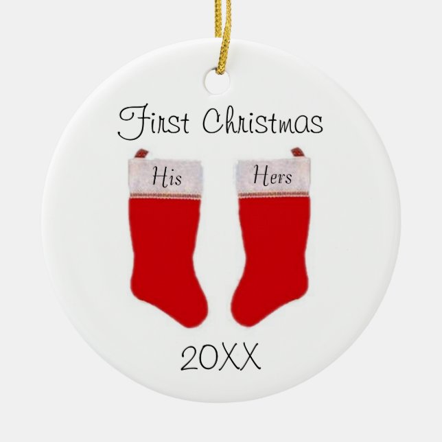 Cerâmica Ornamento de Primeiro Natal Personalizado (Frente)