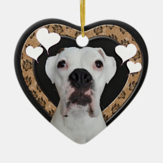 Cerâmica Ornamento de quadro de coração branco Boxer