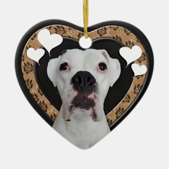 Cerâmica Ornamento de quadro de coração branco Boxer (Frente)
