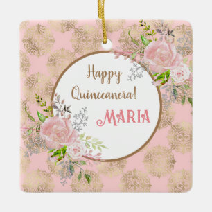 Cerâmica Ornamento de Quinceanera rosa Blush