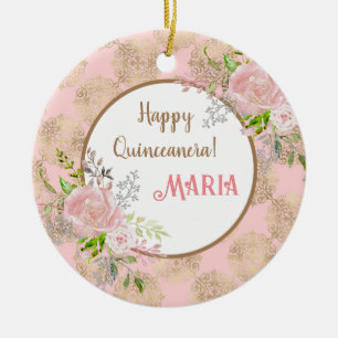 Cerâmica Ornamento de Quinceanera rosa Blush