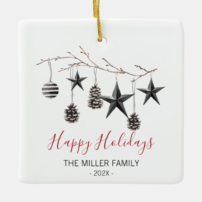 Cerâmica Ornamento de Ramificação Elegante de Natal (Frente)