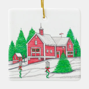 Cerâmica Ornamento de Red Holiday Barn