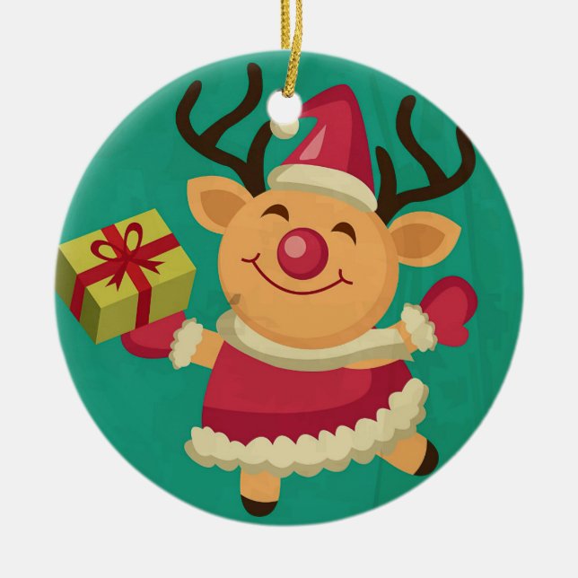 Cerâmica Ornamento de Reindeer Dançante (Frente)