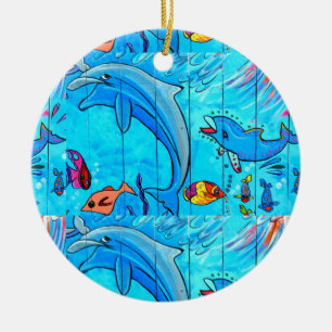 Cerâmica ornamento de riso do azul dos golfinhos
