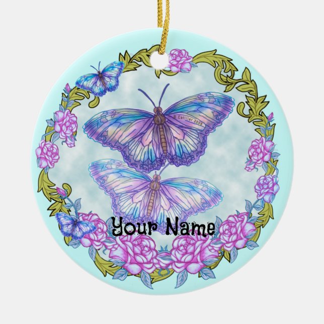 Cerâmica Ornamento de Rosas de Borboleta (Frente)