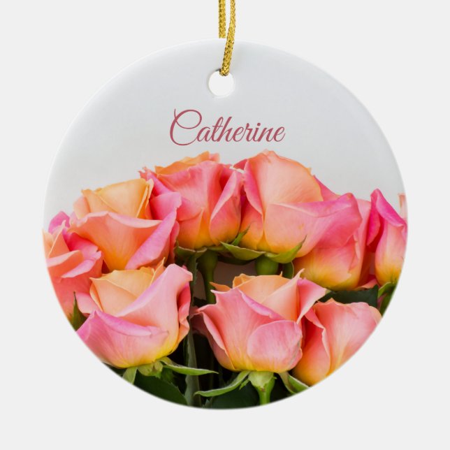 Cerâmica Ornamento de Rosas de nome personalizado (Frente)