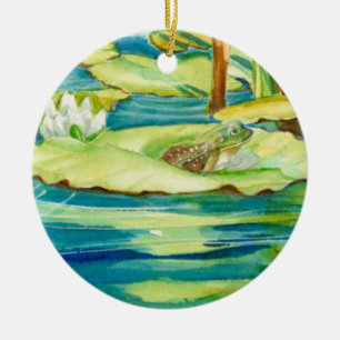 Cerâmica ornamento de sapo e Lily Pad