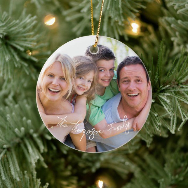 Cerâmica Ornamento de Script Branco de Foto (Árvore)