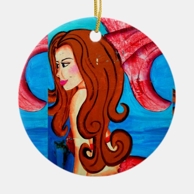 Cerâmica ornamento de sereia ruiva (Frente)