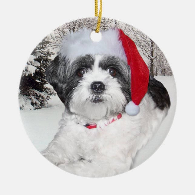 Cerâmica Ornamento de Shih Tzu do Natal (Frente)