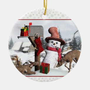 Cerâmica Ornamento de Snowman Deer e Gifts da Caixa de Corr