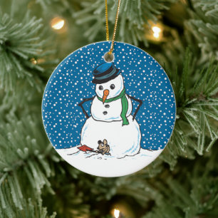 Cerâmica Ornamento de Snowman e Mouse
