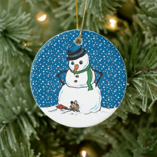 Cerâmica Ornamento de Snowman e Rato