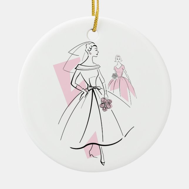 Cerâmica Ornamento de Texto Cor-de-Rosa da Noiva da Moda (Frente)