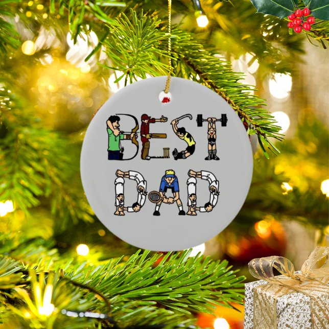 Cerâmica Ornamento de Texto Divertido do Melhor Pai (Best Dad Sports Fun Text Ornament)