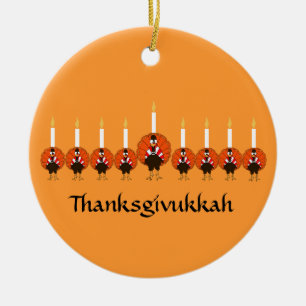 Cerâmica Ornamento de Thanksgivukkah Turquia Menorah