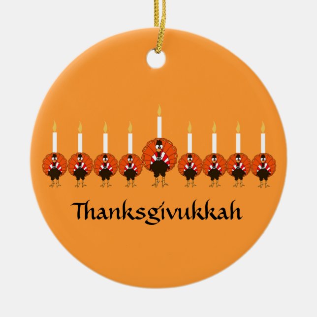 Cerâmica Ornamento de Thanksgivukkah Turquia Menorah (Frente)
