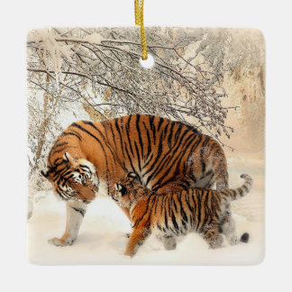Cerâmica ornamento de tigres-mãe e porcelana