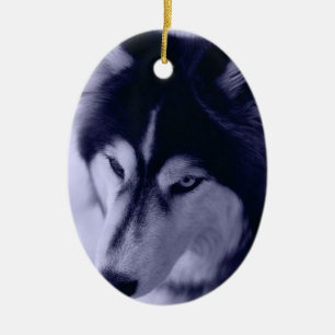 Cerâmica Ornamento de Tom Azul Siberiano Husky