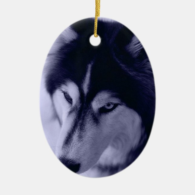 Cerâmica Ornamento de Tom Azul Siberiano Husky (Frente)