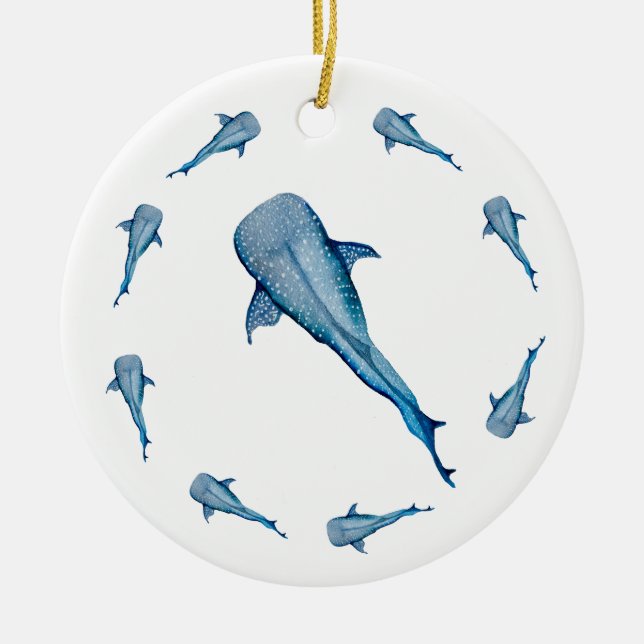 Cerâmica Ornamento de tubarões de baleia aquarela (Frente)