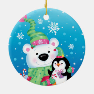 Cerâmica Ornamento de Urso Polar e Pinguim