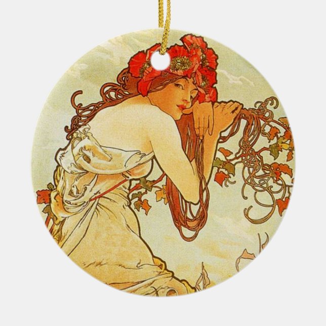 Cerâmica Ornamento de Verão Alphonse Mucha (Frente)