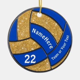 Cerâmica Ornamento de Voleibol Azul e Dourado Personalizado