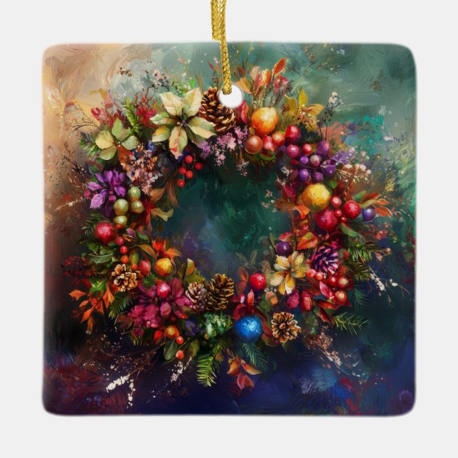 Cerâmica Ornamento de Wreath de Natal (Frente)