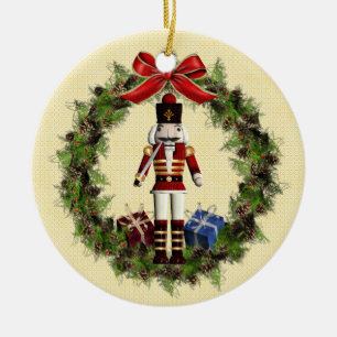 Cerâmica Ornamento de Wreath Round do Quebra-Nozes Vermelho