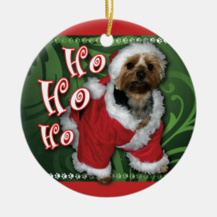 Cerâmica Ornamento de Yorkie do papai noel