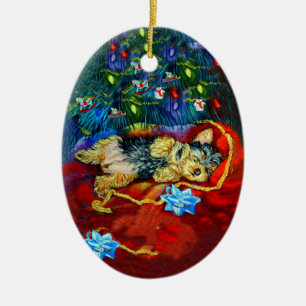 Cerâmica Ornamento de Yorkshire Terrier Oval