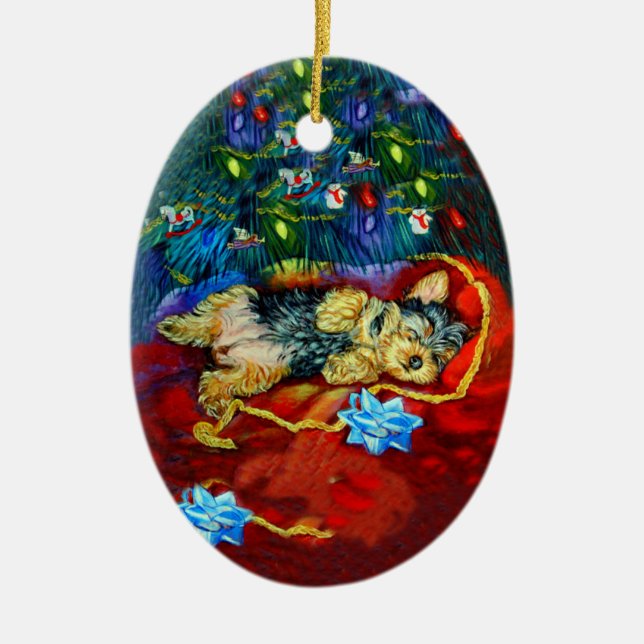 Cerâmica Ornamento de Yorkshire Terrier Oval (Frente)