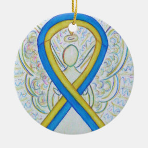 Cerâmica Ornamento do Anjo da Fita de Consciência Azul e Am