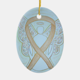 Cerâmica Ornamento do Anjo da Fita de Sensibilização Dour