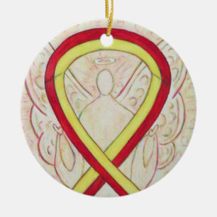 Cerâmica Ornamento do Anjo da Fita de Sensibilização Vermel