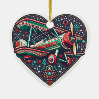 Cerâmica Ornamento do avião de coração