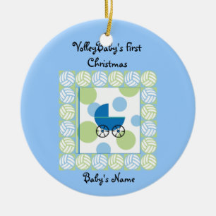 Cerâmica Ornamento do azul do Natal de VolleyBaby primeiro